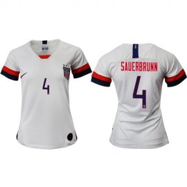 Womens USA #4 Sauerbrunn Home Soccer Country Jersey