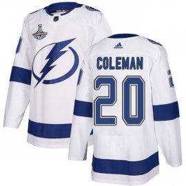 Adidas Tampa Bay Lightning #20 Blake Coleman White Road Authentic Youth 2020 Stanley Cup Champions Stitched NHL Jersey