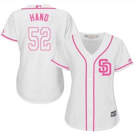 San Diego Padres #52 Brad Hand White/Pink Fashion Womens Stitched MLB Jersey