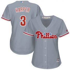 Philadelphia Phillies #3 Bryce Harper Grey Road Womens Stitched MLB Jersey