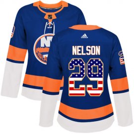 Adidas New York Islanders #29 Brock Nelson Royal Blue Home Authentic USA Flag Womens Stitched NHL Jersey
