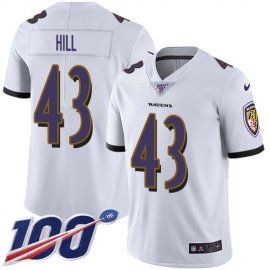 Nike Baltimore Ravens #43 Justice Hill White Mens Stitched NFL 100th Season Vapor Untouchable Limited Jersey