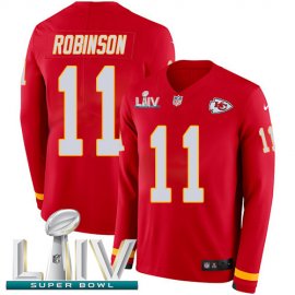 Nike Kansas City Chiefs #11 Demarcus Robinson Red Super Bowl LIV 2020 Team Color Mens Stitched NFL Limited Therma Long Sleeve Jersey