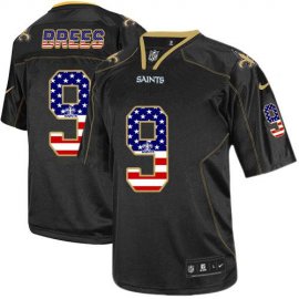 Nike New Orleans Saints #9 Drew Brees Black Mens Stitched NFL Elite USA Flag Fashion Jersey