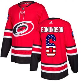 Adidas Carolina Hurricanes #6 Joel Edmundson Red Home Authentic USA Flag Stitched NHL Jersey