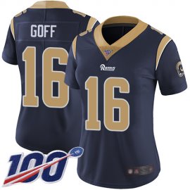 Nike Los Angeles Rams #16 Jared Goff Navy Blue Team Color Womens Stitched NFL 100th Season Vapor Limited Jersey