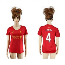 Womens Liverpool #4 Toure Red Home Soccer Club Jersey