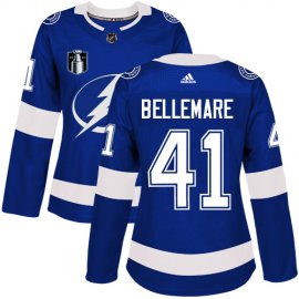 Adidas Tampa Bay Lightning #41 Pierre-Edouard Bellemare Blue Womens 2022 Stanley Cup Final Patch Home Authentic Stitched NHL Jersey Womens