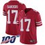Nike San Francisco 49ers #17 Emmanuel Sanders Red Team Color Mens Stitched NFL 100th Season Vapor Limited Jersey