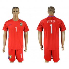 Brazil #1 BECKER Red Goalkeeper 2018 FIFA World Cup Soccer Jersey