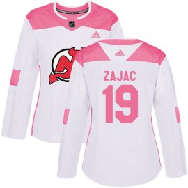 Adidas New Jersey Devils #19 Travis Zajac White/Pink Authentic Fashion Womens Stitched NHL Jersey