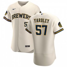 Milwaukee Brewers #57 Eric Yardley Mens Nike Cream Home 2020 Authentic Player MLB Jersey