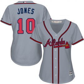 Atlanta Braves #10 Chipper Jones Grey Road Womens Stitched MLB Jersey
