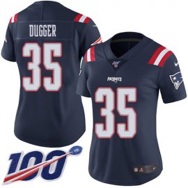Nike New England Patriots #35 Kyle Dugger Navy Blue Womens Stitched NFL Limited Rush 100th Season Jersey