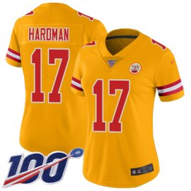 Nike Kansas City Chiefs #17 Mecole Hardman Gold Womens Stitched NFL Limited Inverted Legend 100th Season Jersey