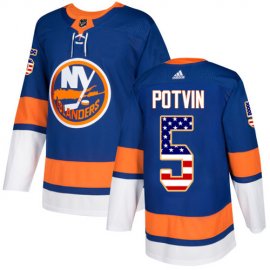 Adidas New York Islanders #5 Denis Potvin Royal Blue Home Authentic USA Flag Stitched NHL Jersey
