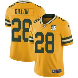 Nike Green Bay Packers #28 AJ Dillon Yellow Mens 100th Season Stitched NFL Limited Rush Jersey