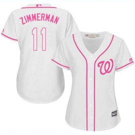 Washington Nationals #11 Ryan Zimmerman White/Pink Fashion Womens Stitched MLB Jersey
