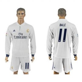 Real Madrid #11 Bale White Home Long Sleeves Soccer Club Jersey