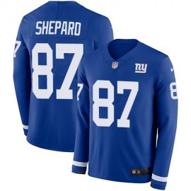 Nike New York Giants #87 Sterling Shepard Royal Blue Team Color Mens Stitched NFL Limited Therma Long Sleeve Jersey