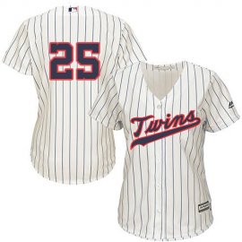 Minnesota Twins #25 Byron Buxton Cream Strip Alternate Womens Stitched MLB Jersey
