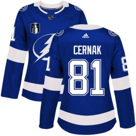 Adidas Tampa Bay Lightning #81 Erik Cernak Blue 2022 Stanley Cup Final Patch Womens Home Authentic Stitched NHL Jersey Womens