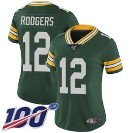 Nike Green Bay Packers #12 Aaron Rodgers Green Team Color Womens Stitched NFL 100th Season Vapor Limited Jersey
