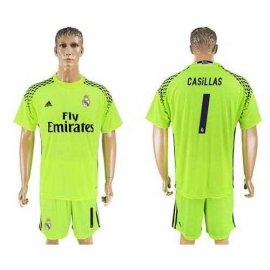 Real Madrid #1 Casillas Shiny Green Goalkeeper Soccer Club Jersey