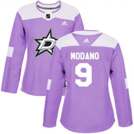 Adidas Dallas Stars #9 Mike Modano Purple Authentic Fights Cancer Womens Stitched NHL Jersey