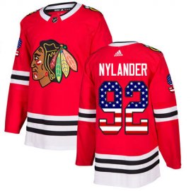 Adidas Chicago Blackhawks #92 Alexander Nylander Red Home Authentic USA Flag Stitched NHL Jersey