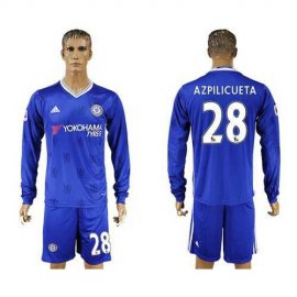 Chelsea #28 Azpilicueta Home Long Sleeves Soccer Club Jersey