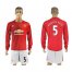 Manchester United #5 Marcos Rojo Red Home Long Sleeves Soccer Club Jersey