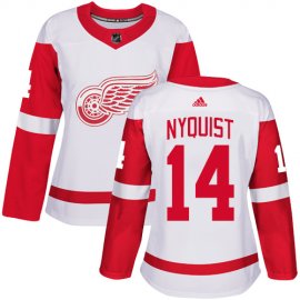 Adidas Detroit Red Wings #14 Gustav Nyquist White Road Authentic Womens Stitched NHL Jersey