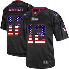 Nike New England Patriots #12 Tom Brady Black Mens Stitched NFL Elite USA Flag Fashion Jersey