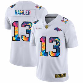 Denver Broncos #13 KJ Hamler Mens White Nike Multi-Color 2020 NFL Crucial Catch Limited NFL Jersey