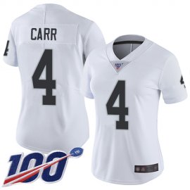 Nike Las Vegas Raiders #4 Derek Carr White Womens Stitched NFL 100th Season Vapor Limited Jersey