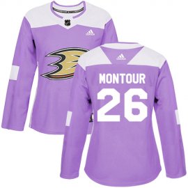 Adidas Anaheim Ducks #26 Brandon Montour Purple Authentic Fights Cancer Womens Stitched NHL Jersey