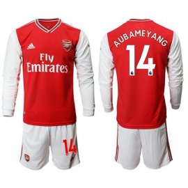 Arsenal #14 Aubameyang Red Home Long Sleeves Soccer Club Jersey
