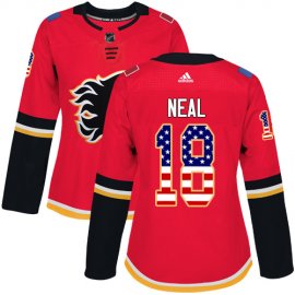 Adidas Calgary Flames #18 James Neal Red Home Authentic USA Flag Womens Stitched NHL Jersey