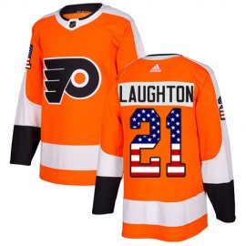Adidas Philadelphia Flyers #21 Scott Laughton Orange Home Authentic USA Flag Stitched NHL Jersey