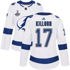 Adidas Tampa Bay Lightning #17 Alex Killorn White Road Authentic Womens 2020 Stanley Cup Champions Stitched NHL Jersey