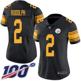 Nike Pittsburgh Steelers #2 Mason Rudolph Black Womens Stitched NFL Limited Rush 100th Season Jersey