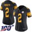 Nike Pittsburgh Steelers #2 Mason Rudolph Black Womens Stitched NFL Limited Rush 100th Season Jersey