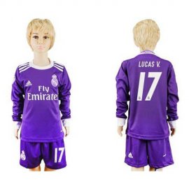 Real Madrid #17 Lucas V. Away Long Sleeves Kid Soccer Club Jersey