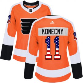 Adidas Philadelphia Flyers #11 Travis Konecny Orange Home Authentic USA Flag Womens Stitched NHL Jersey