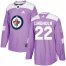 Adidas Winnipeg Jets #22 Par Lindholm Purple Authentic Fights Cancer Stitched NHL Jersey