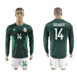 Mexico #14 Chicharito Home Long Sleeves Soccer Country Jersey