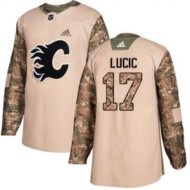 Adidas Calgary Flames #17 Milan Lucic Camo Authentic 2017 Veterans Day Stitched NHL Jersey