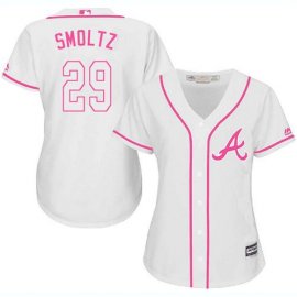 Atlanta Braves #29 John Smoltz White/Pink Fashion Womens Stitched MLB Jersey