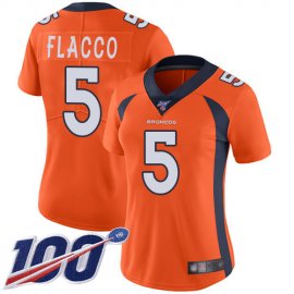 Nike Denver Broncos #5 Joe Flacco Orange Team Color Womens Stitched NFL 100th Season Vapor Limited Jersey